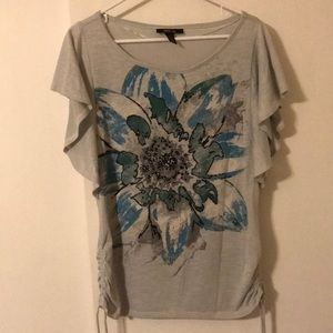 Ruffle sleeve flower print top